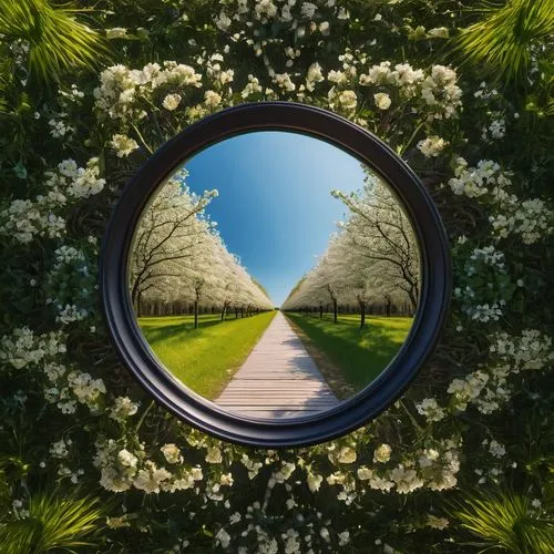 mirror in the meadow,floral frame,flower frame,floral silhouette frame,botanical frame,round autumn frame,Photography,General,Fantasy