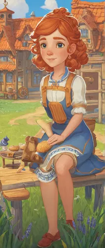 oktoberfest background,heidi country,merida,country dress,countrygirl,cockerel,cinnamon girl,game illustration,cinderella,princess anna,girl picking flowers,vanessa (butterfly),farm girl,girl in the garden,farmer,farmer in the woods,disney character,rapunzel,nora,farm background,Illustration,Retro,Retro 01