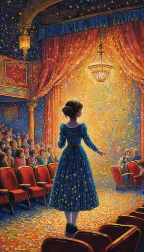 Pantomime: Inside a dimly lit theater, a skilled pantomime brings to life the heartwarming story of a lost child searching for their family.,theater curtain,theater curtains,cinderella,theatre curtain