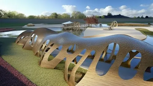 heatherwick,europan,ecovillages,solar cell base,3d rendering,golf resort,Photography,General,Realistic