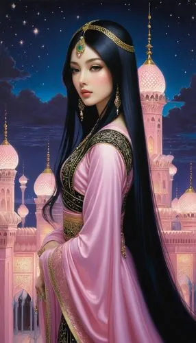 rem in arabian nights,sheherazade,oriental princess,scheherazade,persia,anarkali,Illustration,Realistic Fantasy,Realistic Fantasy 08