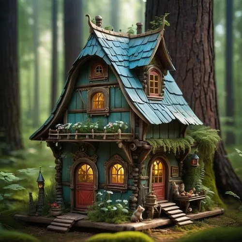 house in the forest,fairy house,miniature house,little house,forest house,tree house,small house,treehouse,witch's house,log cabin,small cabin,wooden house,treehouses,summer cottage,cottage,fairy door,fairy village,wooden hut,tree house hotel,lonely house,Conceptual Art,Fantasy,Fantasy 11