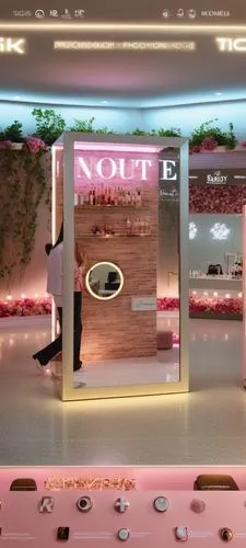 well-stocked luxury makeup store interior of beauty salon pleasant atmosphere excellent luxury lighting delicious aroma in it counters with shadows and makeup, mirrors with lights and hairdressing cha