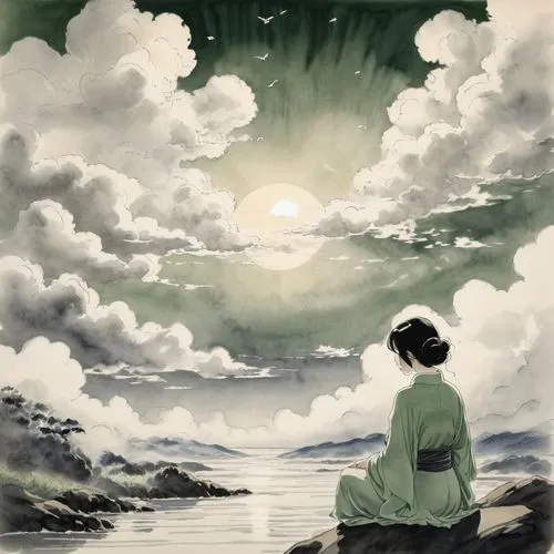 ugetsu,sakimoto,okimoto,ukiyoe,takimoto,zazen,Illustration,Paper based,Paper Based 30