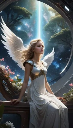 fantasy picture,faerie,fantasy art,archangel,galadriel,angel playing the harp,Conceptual Art,Fantasy,Fantasy 11