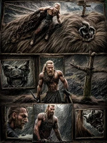 barbarian,bordafjordur,viking,valhalla,norse,cent,orc,vikings,god of thunder,raider,splitting maul,skyrim,odin,sparta,neanderthal,warrior and orc,witcher,comic frame,stone background,fury