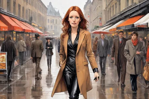 overcoat,woman walking,spy visual,sci fiction illustration,woman in menswear,woman shopping,pedestrian,black coat,world digital painting,the girl at the station,woman at cafe,a pedestrian,cigarette girl,woman holding a smartphone,spy,long coat,businesswoman,vesper,woman thinking,paris clip art,Digital Art,Comic