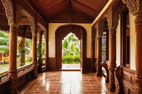 javanese traditional house,anantara,rumah gadang,corridor,ubud,kumarakom,peranakan,bali,karangasem,entranceway,cloister,entry path,archways,cloistered,prabang,verandas,verandah,amanresorts,siem reap,entranceways,Illustration,Realistic Fantasy,Realistic Fantasy 45