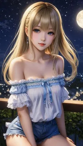 moon and star background,moonlit night,misa,misuzu,starry sky,moonachie,Illustration,Realistic Fantasy,Realistic Fantasy 08