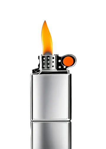 BIC lighter, metallic material, silver body, rounded rectangular shape, transparent plastic window, flame detail, movable thumb wheel, realistic reflection, shallow depth of field, softbox lighting, 3