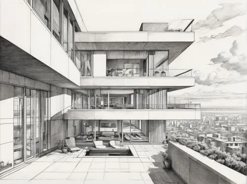 lasdun,sketchup,multistory,unbuilt,penthouses,revit,habitaciones,cantilevered,cantilevers,lofts,habitat 67,penciling,arcology,highrise,high rise,brutalist,storeys,neutra,piranesi,skywalks,Illustration,Black and White,Black and White 30