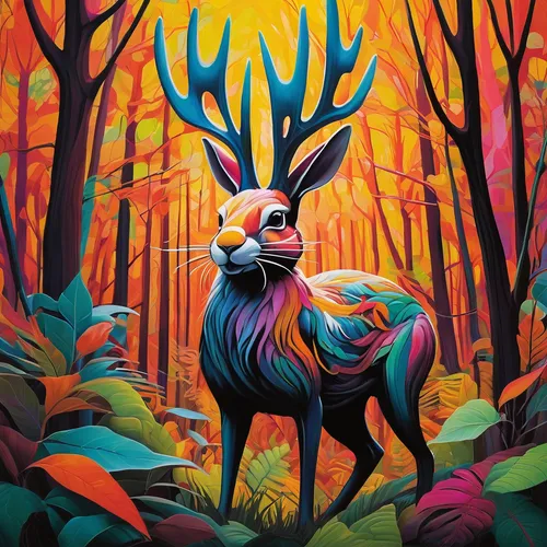 deer illustration,forest animal,forest animals,whimsical animals,deer,stag,glowing antlers,elk,pere davids deer,deer drawing,woodland animals,christmas deer,winter deer,cartoon forest,rudolph,jackalope,digital illustration,male deer,european deer,manchurian stag,Art,Artistic Painting,Artistic Painting 34