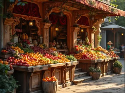 fruit stand,fruit market,fruit stands,cart of apples,flower cart,flower booth,greengrocer,farmstand,flower shop,flower stand,farmer's market,village shop,spice market,marketplace,tlaquepaque,vendors,autumn fruits,fresh fruits,farmers market,medieval market,Photography,General,Realistic