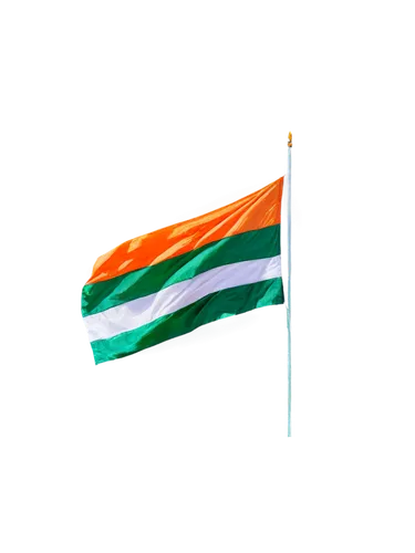 Horizontal tricolor Indian national flag, saffron, white, green stripes, golden ratio, waving, fluttering, gentle breeze, morning sunlight, soft shadows, 3/4 composition, shallow depth of field, vibra