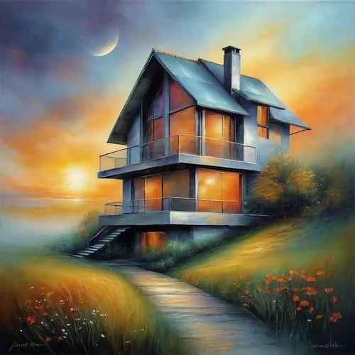 home landscape,lonely house,dreamhouse,wooden house,little house,small house,Conceptual Art,Daily,Daily 32