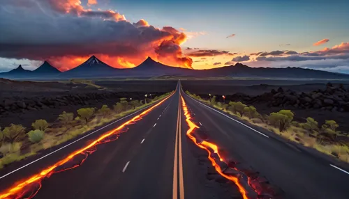 mountain highway,volcanoes,active volcano,volcanos,volcanic landscape,lava,fire in the mountains,mountain road,fire mountain,lava balls,lava flow,volcano,volcanic field,open road,volcanic,volcanic activity,lava dome,united states national park,kilauea,roads