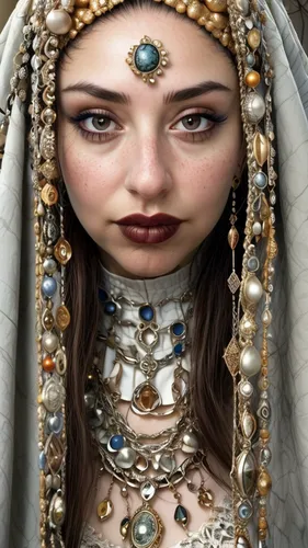 indian bride,miss circassian,bridal jewelry,indian headdress,indian woman,thracian,bridal accessory,priestess,warrior woman,assyrian,ancient egyptian girl,headdress,indian girl,arab,arabian,ethnic design,ancient costume,female warrior,mystical portrait of a girl,turkish culture