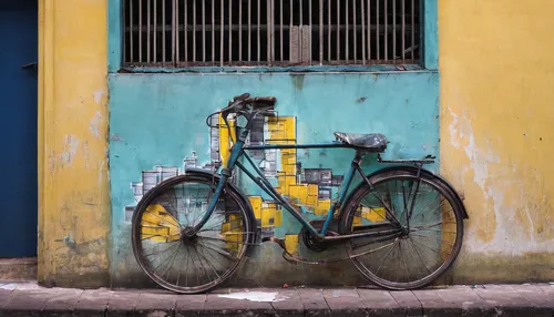 hoi an,parked bike,hoian,old bike,bicycle frame,hanoi,bicycle,rickshaw,yellow wall,city bike,road bicycle,bicycles,bicycle mechanic,woman bicycle,electric bicycle,yellow brick wall,bike colors,tricycle,racing bicycle,tandem bicycle,Conceptual Art,Graffiti Art,Graffiti Art 04