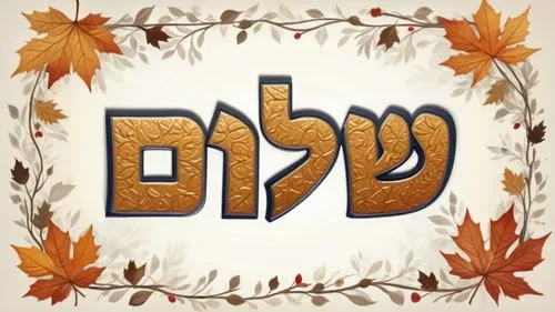 the word hebrew in gold and blue letters on leaves,birkat,sukkot,parashah,tehillim,tishrei