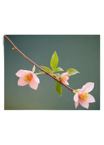 Delicate pink petals, gentle curves, yellow center, soft focus, close-up shot, natural light, shallow depth of field, warm color tone, 3/4 composition, romantic atmosphere, intricate details, tender s