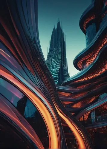 futuristic architecture,futuristic landscape,dubai marina,helix,cybercity,futuristic,futuristic art museum,vertigo,arcology,metropolis,coruscant,colorful spiral,dubai,vortex,cybertown,fantasy city,hypermodern,spiral,ultramodern,cityscape,Illustration,Black and White,Black and White 12