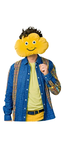 Comical cartoon character, solo, funny expression, exaggerated features, greenish-yellow cloud, wavy lines, soft puffy shape, transparent background, playful gesture, holding behind, embarrassed face,