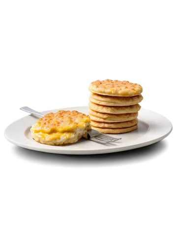 Golden biscuits, savory gravy, morning light, warm atmosphere, soft focus, shallow depth of field, appetizing composition, white plate, stainless steel fork, ceramic mug, breakfast setting, still life