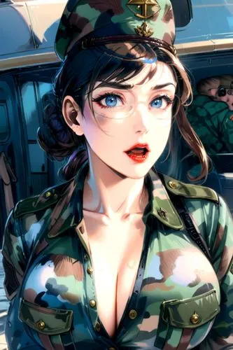 canouflage military woman, big boobs, halsey,a woman with blue eyes in military clothes,bobbies,shimei,bombshells,kawakami,kuribayashi,samguk,Anime,Anime,General