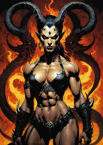 evil woman,devil,female warrior,fire devil,black dragon,diablo,gorgon,dark elf,fire siren,minotaur,fire angel,black angel,dragon li,daemon,hard woman,warrior woman,muscle woman,dark angel,fantasy woman,satan,Illustration,American Style,American Style 06