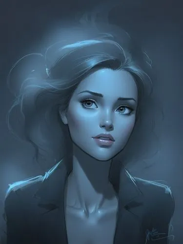 A perfect woman.,a portrait of a woman with blue hair,marla,janna,cortana,margaery,krita,sombra,Illustration,Black and White,Black and White 08