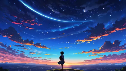 starry sky,sky,night sky,star sky,the night sky,starlight,falling star,nightsky,cosmos,moon and star background,violet evergarden,falling stars,cosmos wind,dream world,the horizon,skywatch,universe,fantasia,horizon,the sky,Illustration,American Style,American Style 02