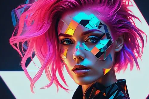 cyberpunks,cyberpunk,neon light,neon body painting,neon,electropop,neon arrows,pink vector,neon makeup,vector girl,cyberstar,synthetic,neon lights,jinx,kallen,cyborg,neuromancer,synth,cyberia,echo,Conceptual Art,Oil color,Oil Color 07