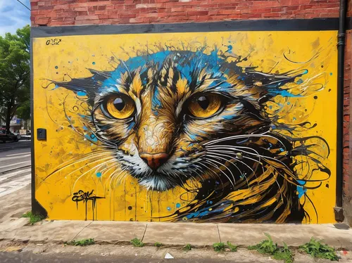 alley cat,fitzroy,cats on brick wall,street art,urban street art,streetart,graffiti art,street cat,street artist,tiger,a tiger,tiger cat,street artists,brooklyn street art,toulouse,tiger head,urban art,bengal,wild cat,asian tiger,Conceptual Art,Fantasy,Fantasy 16