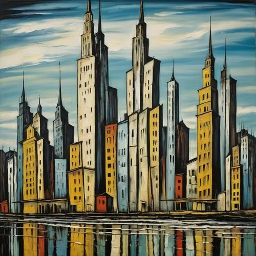 chrysler building,city skyline,cityscape,skyscrapers,metropolis,city scape,Art,Artistic Painting,Artistic Painting 01