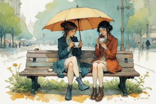 umbrellas,parisian coffee,japanese umbrellas,paris cafe,summer umbrella,umbrella,rainy day,brolly,watercolor paris,japanese umbrella,two girls,street cafe,chair and umbrella,watercolor cafe,asian umbrella,in the rain,walking in the rain,rainy,parasols,parasol,Illustration,Paper based,Paper Based 17