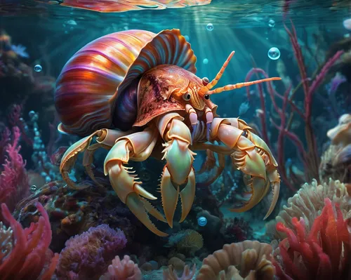 mantis shrimp,deep sea nautilus,sea life underwater,underwater background,nautilus,coral guardian,underwater fish,marine animal,underwater world,river crayfish,sea-life,sea animal,freshwater crayfish,under sea,under the sea,undersea,aquatic life,marine life,aquarium inhabitants,ornamental shrimp,Illustration,Realistic Fantasy,Realistic Fantasy 37