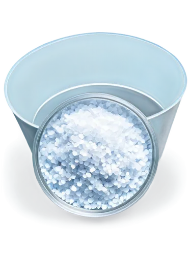 White crystalline powder, prismatic crystals, transparent glass container, laboratory setting, solo object, high-angle shot, softbox lighting, shallow depth of field, detailed texture, chemical struct