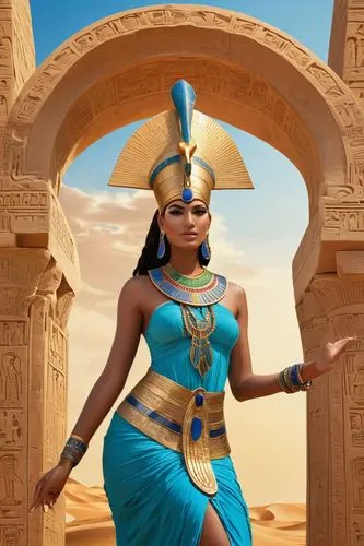 Ancient Egyptian temple, intricate hieroglyphics, golden ankh symbol, ornate stone pillars, vibrant turquoise and lapis lazuli colors, majestic pharaoh statues, elaborate headdresses, ceremonial proce