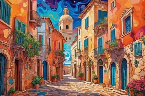 Describe the charming streets and ancient architecture of Alghero.,mediterranean,colorful city,italian painter,tuscan,puglia,venetian,apulia,taormina,dubrovnik,positano,dubrovnic,jaffa,marseille,medin