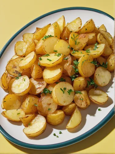 In a bustling diner, depict a plate of golden fried potatoes as a comforting side dish.,ukrainian dill potatoes,fried potatoes,rosemary potatoes,lyonnaise potatoes,roasted potatoes,potatoes with veget