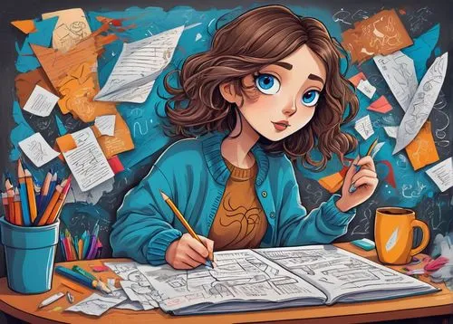 girl studying,tutor,illustrator,sci fiction illustration,writing-book,kids illustration,writer,book illustration,bookkeeper,tutoring,author,librarian,academic,scholar,the girl studies press,learn to write,hand-drawn illustration,paperwork,school items,girl at the computer,Illustration,Black and White,Black and White 07