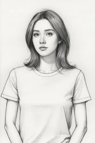 girl in t-shirt,girl drawing,girl portrait,girl in a long,girl sitting,dennings,Illustration,Black and White,Black and White 13