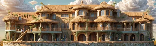 fairy tale castle,water castle,render,3d render,house of the sea,house with lake,3d fantasy,gold castle,crispy house,house by the water,fairytale castle,3d rendered,3d rendering,knight village,ghost castle,whipped cream castle,model house,large home,knight's castle,floating island