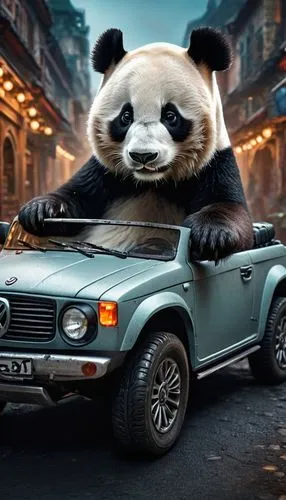 Panda drives a car,chinese panda,crossover suv,panda,bamboo car,kia motors,kia sportage,giant panda,cj7,kawaii panda,škoda favorit,panda bear,kia soul,pandoro,digital compositing,mini suv,mg cars,pand