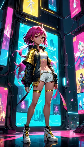 cyberpunk,cyber,marina,80's design,garish,vector girl,cg artwork,80s,squid game,cyber glasses,hip rose,neon,neon light,artistic roller skating,pearl,fashionable girl,jacket,poison,squid,rockabella,Anime,Anime,Cartoon