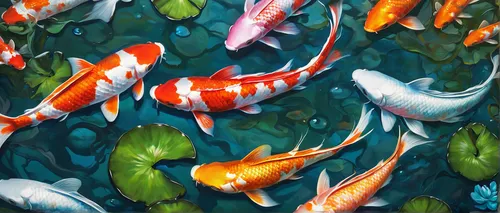 Koi pond painting by sydney gregory for Koi fish pond sydney,koi fish,koi pond,koi carp,koi carps,koi,fishes,school of fish,fish in water,aquarium inhabitants,ornamental fish,tropical fish,fish collag