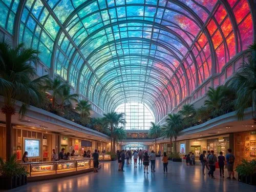 the dubai mall entrance,galleria,wintergarden,colorful glass,dubia,esteqlal,rivercenter,colored lights,colorful light,atriums,bluewater,malls,westfields,southcenter,atrium,largest hotel in dubai,shopping mall,dubai garden glow,hongdan center,woodfield,Photography,General,Realistic