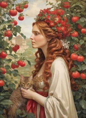 girl picking apples,persephone,woman eating apple,strudwick,heatherley,shepherdess,Digital Art,Impressionism