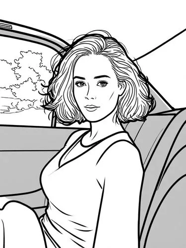 woman in the car,girl in car,comic halftone woman,witch driving a car,car drawing,coloring page,Design Sketch,Design Sketch,Rough Outline