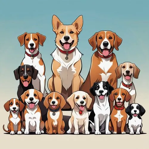 beagles,dog illustration,corgis,dog breed,dog line art,dog cartoon,foxhounds,beagle,bfp,bassets,family dog,dog pure-breed,dogshow,color dogs,canines,dog school,crossbreeds,dog drawing,group photo,cute cartoon image,Illustration,Children,Children 04